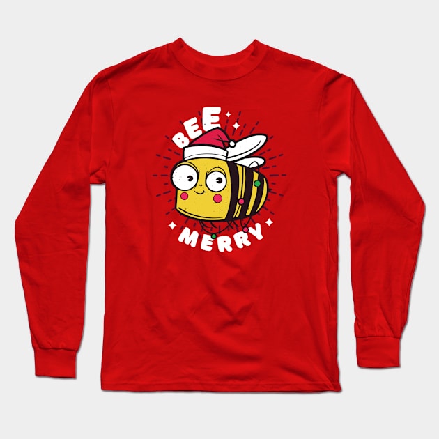 Bee Merry // Cute Christmas Bee Cartoon Long Sleeve T-Shirt by SLAG_Creative